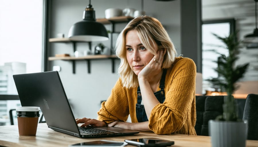 Person looking stressed while reviewing utility bills at kitchen table